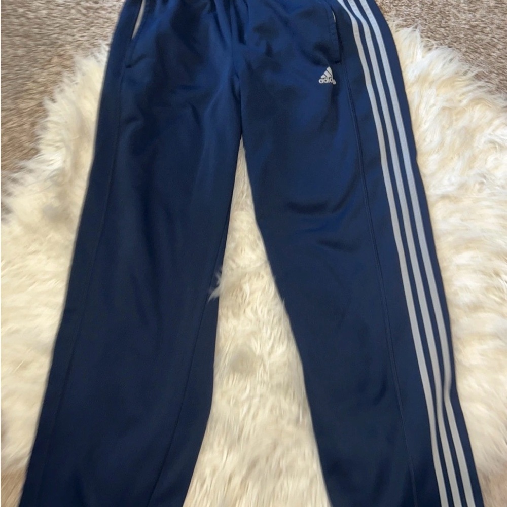 Adidas Men’s Track Pants- Size large- Y2K style Navy Blue grey stripes joggers